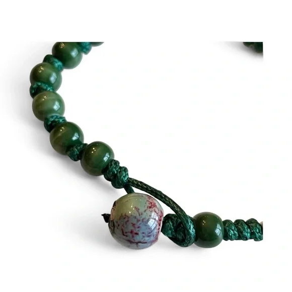 Holly Berry Red Bracelet Ceramic Beads Boho Green Silver Small Size - Picture 3 of 7